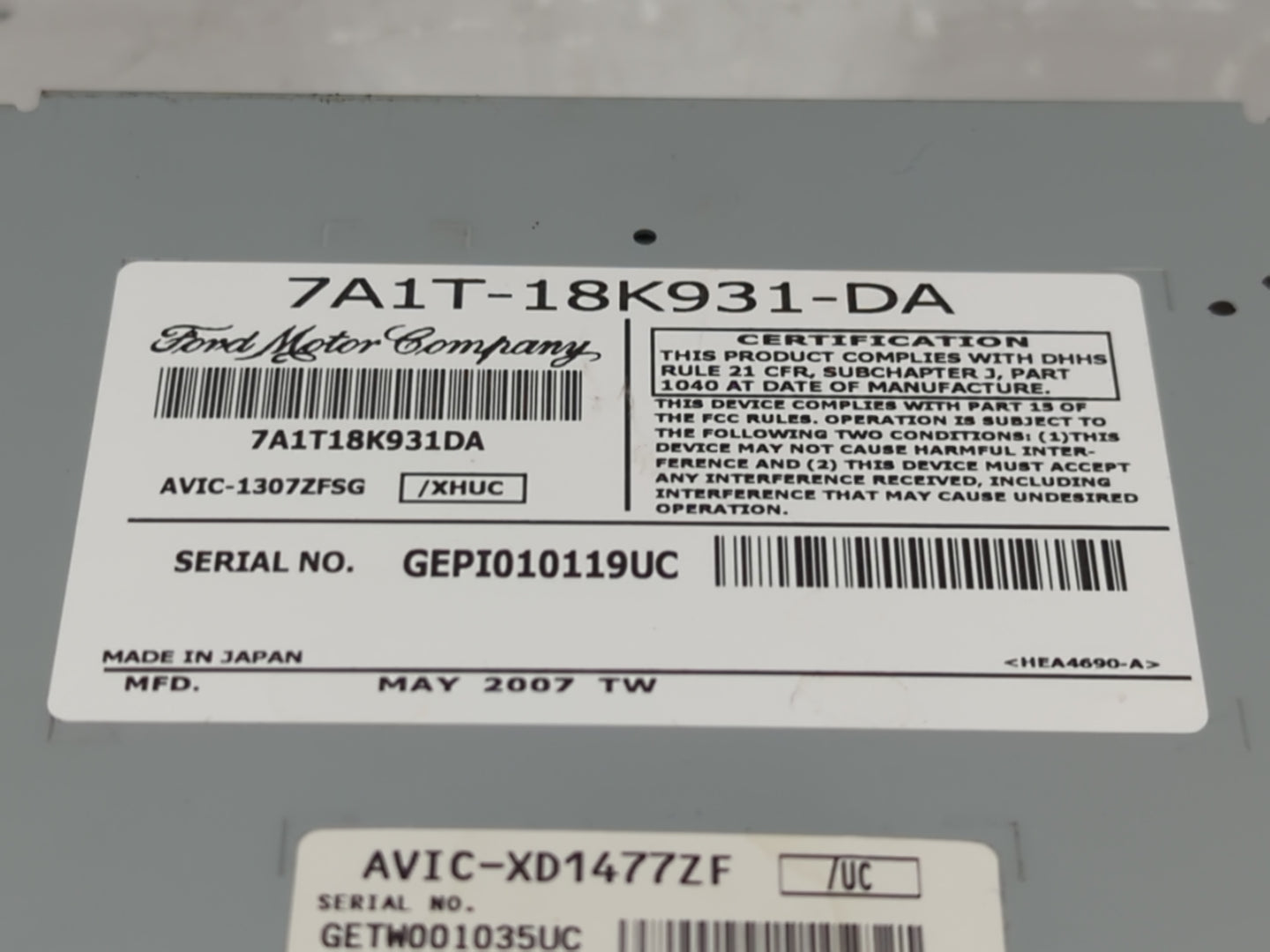 2007 Lincoln Mkx Radio AM FM Cd Player Receiver Replacement P/N:7A1T-18K931-DA Fits OEM Used Auto Parts - Oemusedautoparts1.