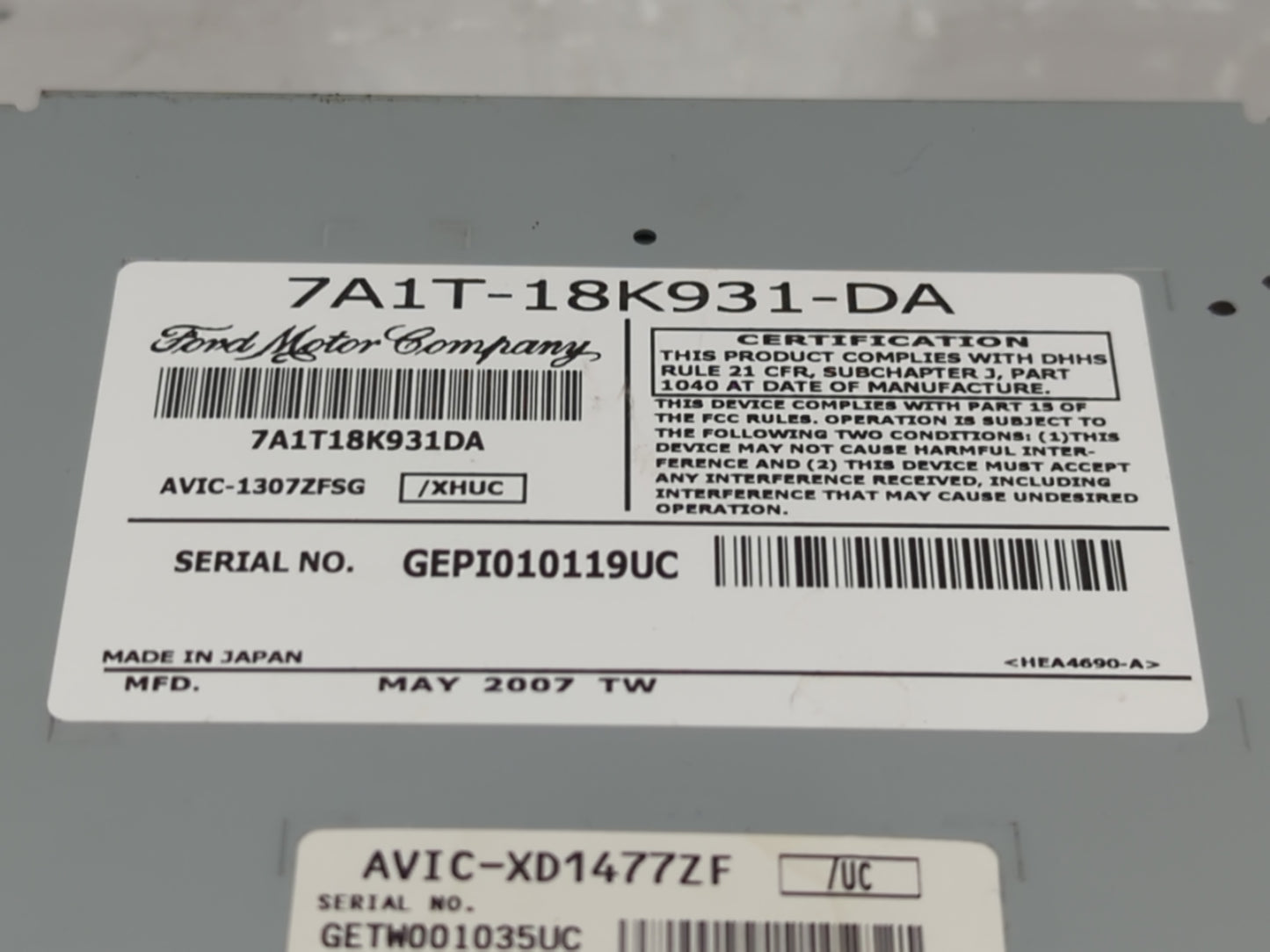 2007 Lincoln Mkx Radio AM FM Cd Player Receiver Replacement P/N:7A1T-18K931-DA Fits OEM Used Auto Parts - Oemusedautoparts1.