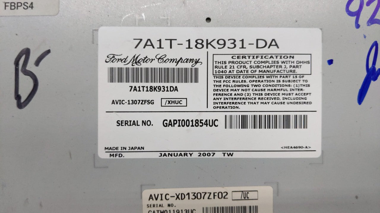 2007 Lincoln Mkx Radio AM FM Cd Player Receiver Replacement P/N:7A1T-18K931-DA Fits OEM Used Auto Parts - Oemusedautoparts1.