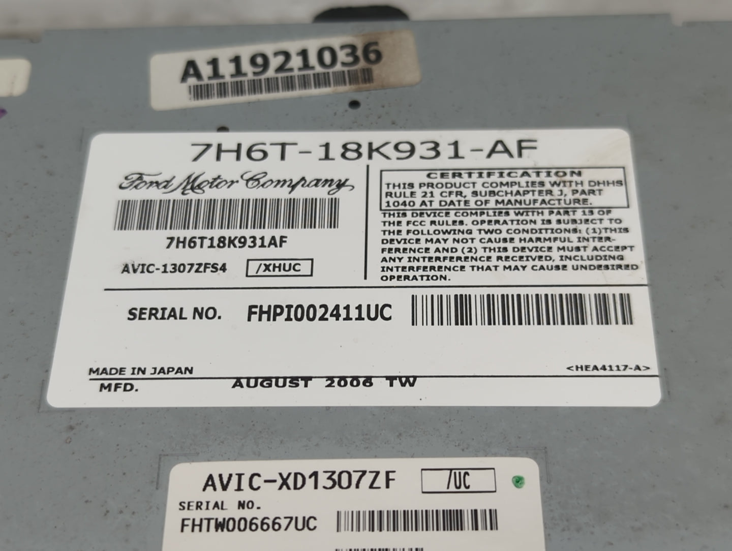 2007 Lincoln Mkz Radio AM FM Cd Player Receiver Replacement P/N:7H6T-18K931-AF 7H6T-18K931-AH Fits OEM Used Auto Parts - Oem