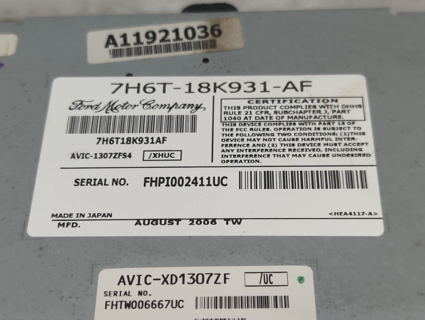 2007 Lincoln Mkz Radio AM FM Cd Player Receiver Replacement P/N:7H6T-18K931-AF 7H6T-18K931-AH Fits OEM Used Auto Parts - Oem