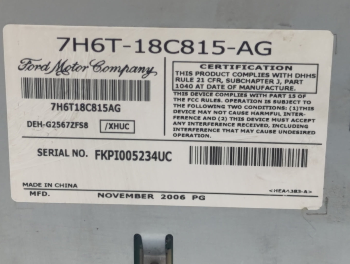 2007 Lincoln Mkz Radio AM FM Cd Player Receiver Replacement P/N:7H6T-18C815-AG DEH-MG2567ZF Fits OEM Used Auto Parts - Oemus