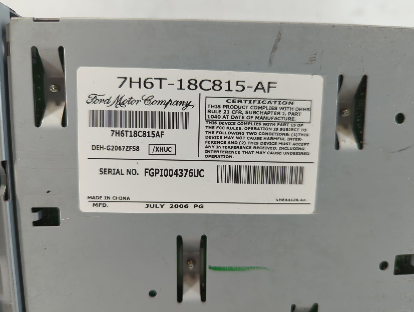 2007 Lincoln Mkz Radio AM FM Cd Player Receiver Replacement P/N:7H6T-18C815-AF 7H6T18C815AF Fits OEM Used Auto Parts - Oemus