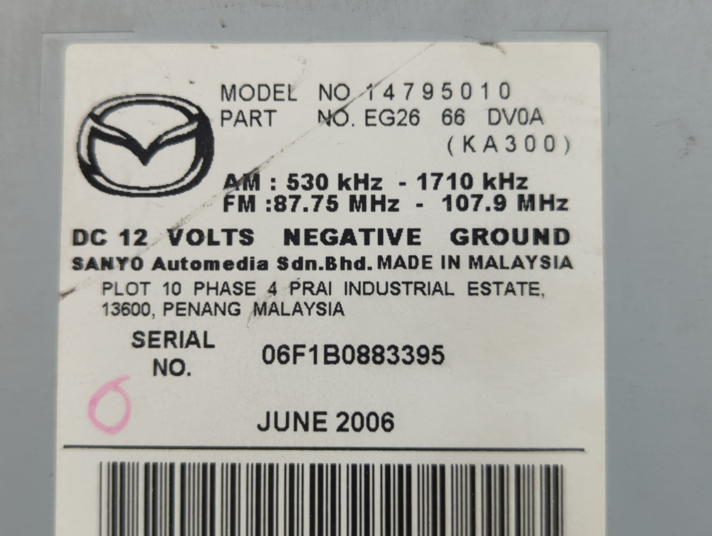 2007-2008 Mazda Cx-7 Radio AM FM Cd Player Receiver Replacement P/N:EG26 66 DV0A Fits Fits 2007 2008 OEM Used Auto Parts - O