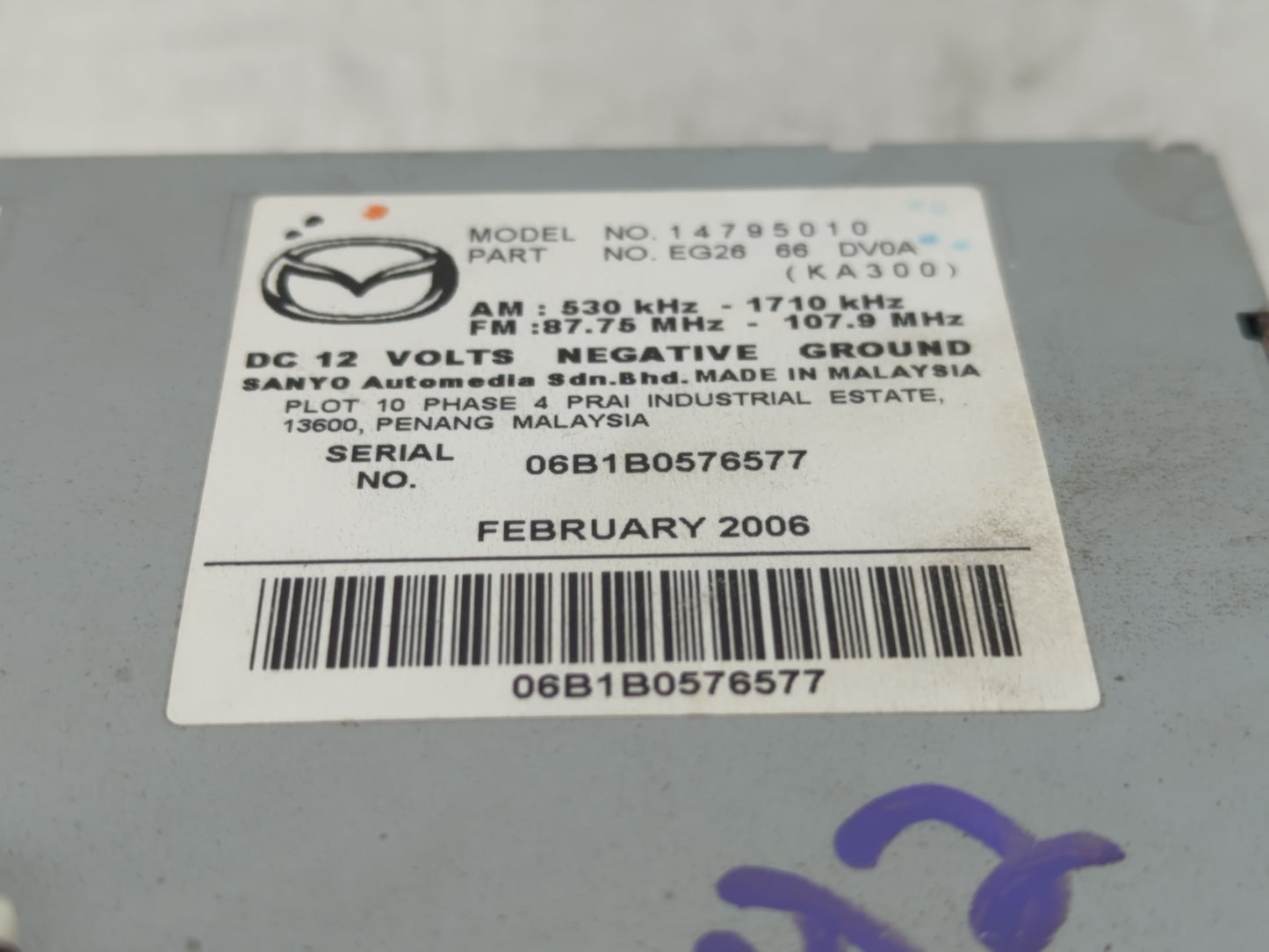 2007-2008 Mazda Cx-7 Radio AM FM Cd Player Receiver Replacement P/N:14795010 EG26 66 DV0A, 06B1B0576577 Fits Fits 2007 2008 
