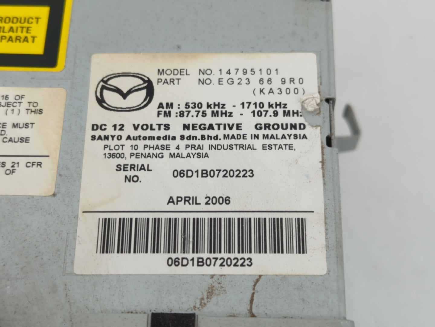 2007-2009 Mazda Cx-7 Radio AM FM Cd Player Receiver Replacement P/N:14795101 Fits Fits 2007 2008 2009 OEM Used Auto Parts - 