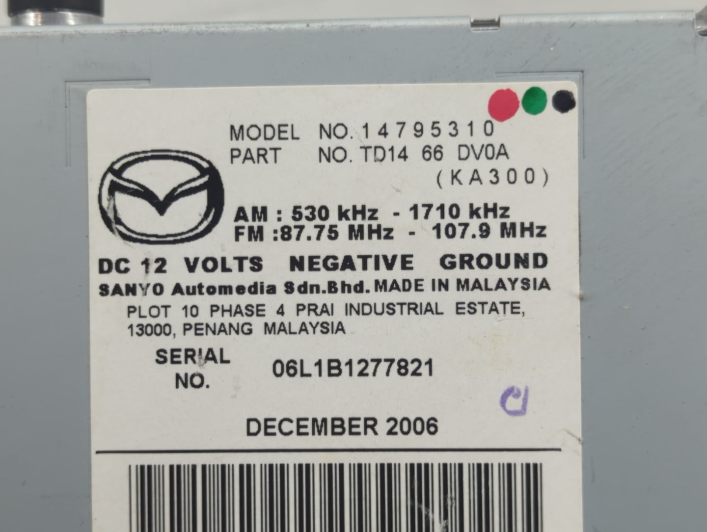 2007-2008 Mazda Cx-9 Radio AM FM Cd Player Receiver Replacement P/N:TD14 66 DV0A Fits Fits 2007 2008 OEM Used Auto Parts - O