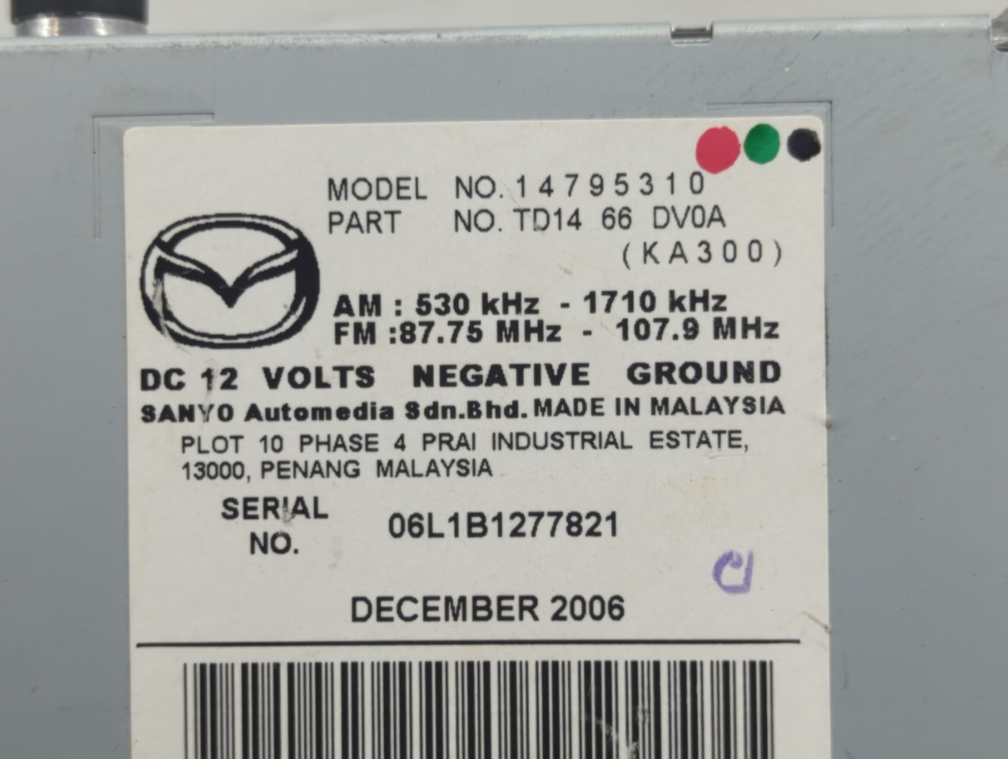2007-2008 Mazda Cx-9 Radio AM FM Cd Player Receiver Replacement P/N:TD14 66 DV0A Fits Fits 2007 2008 OEM Used Auto Parts - O