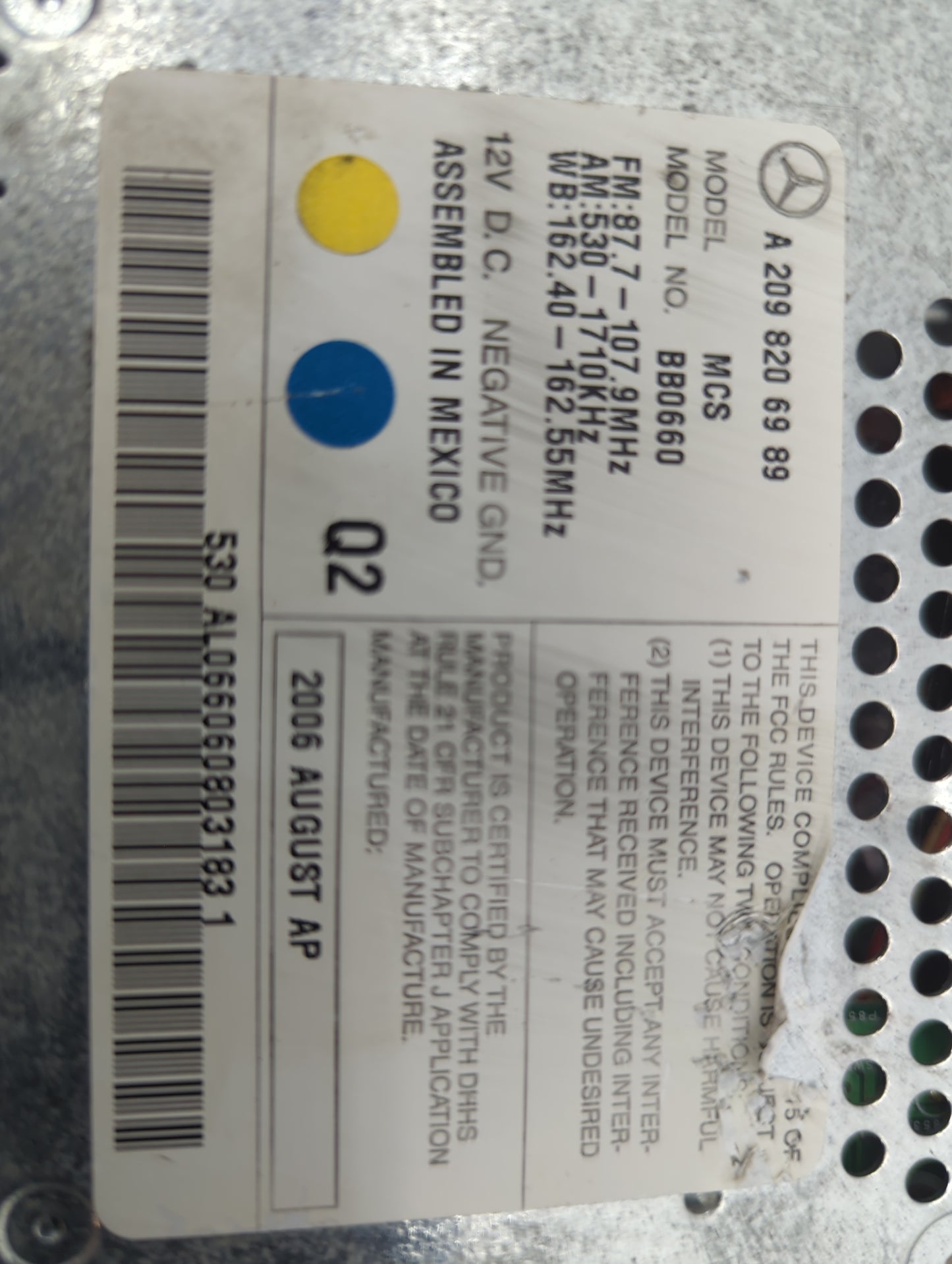 2007-2009 Mercedes-Benz Clk63 Amg Radio AM FM Cd Player Receiver Replacement P/N:A 209 820 69 89 Fits Fits 2006 2007 2008 20