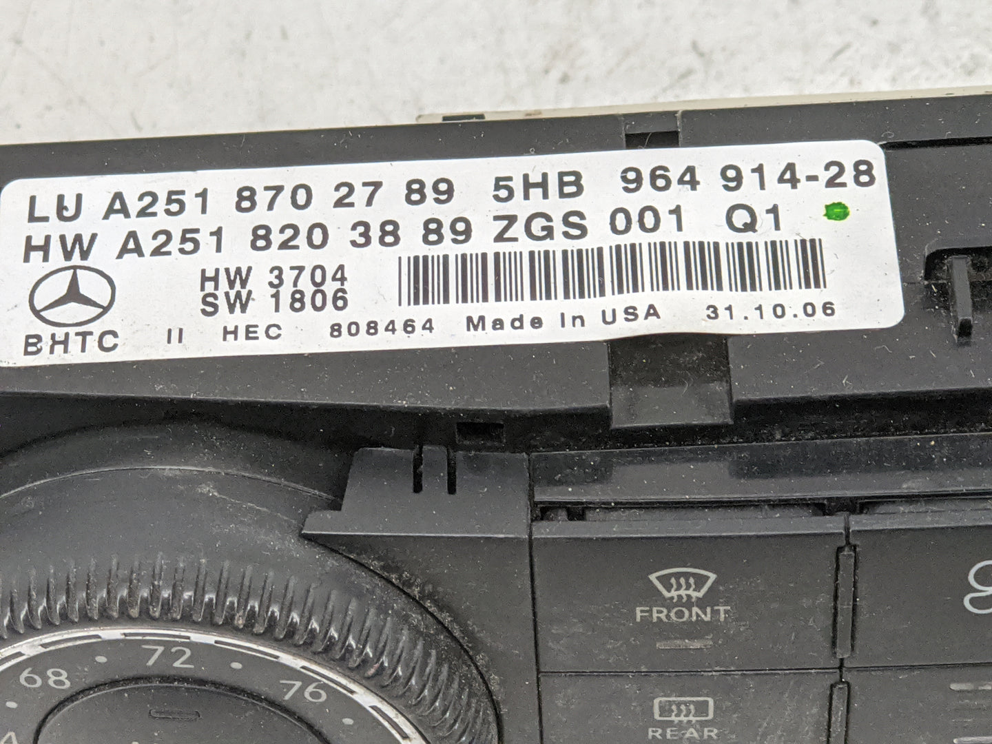 2007-2008 Mercedes-Benz Gl450 Climate Control Module Temperature AC/Heater Replacement P/N:2518203889 Fits Fits 2007 2008 OE