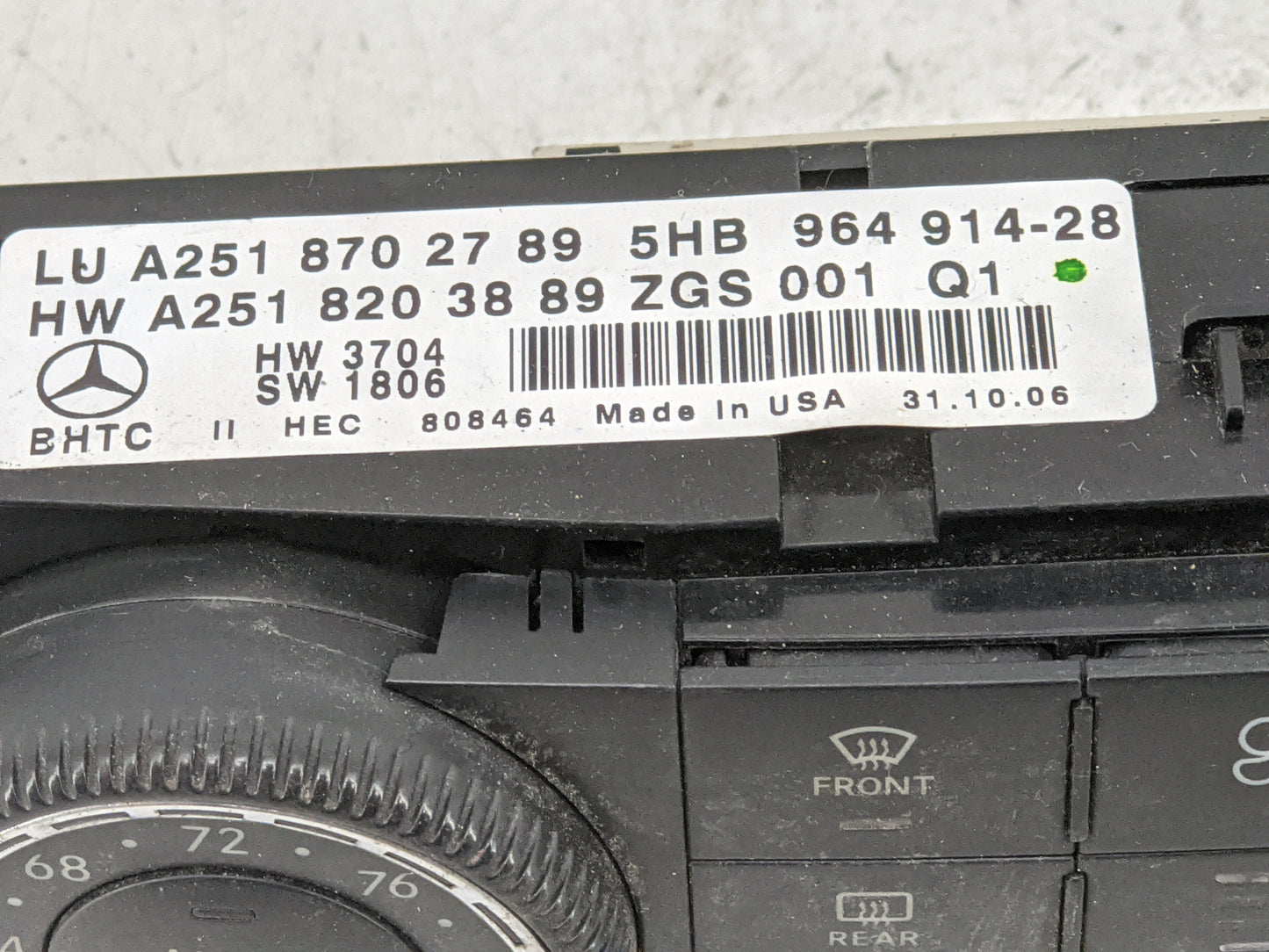 2007-2008 Mercedes-Benz Gl450 Climate Control Module Temperature AC/Heater Replacement P/N:2518203889 Fits Fits 2007 2008 OE