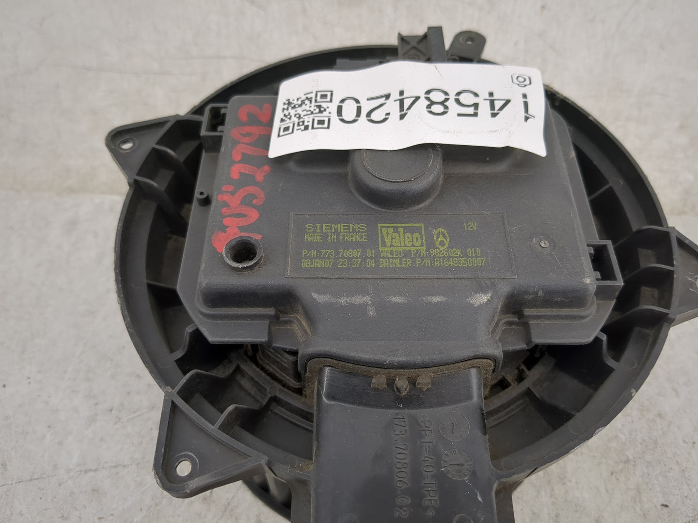 2007-2012 Mercedes-Benz Gl450 Heater AC Blower Motor P/N:773.70807.01 982602K Fits Fits 2006 2007 2008 2009 2010 2011 2012 2