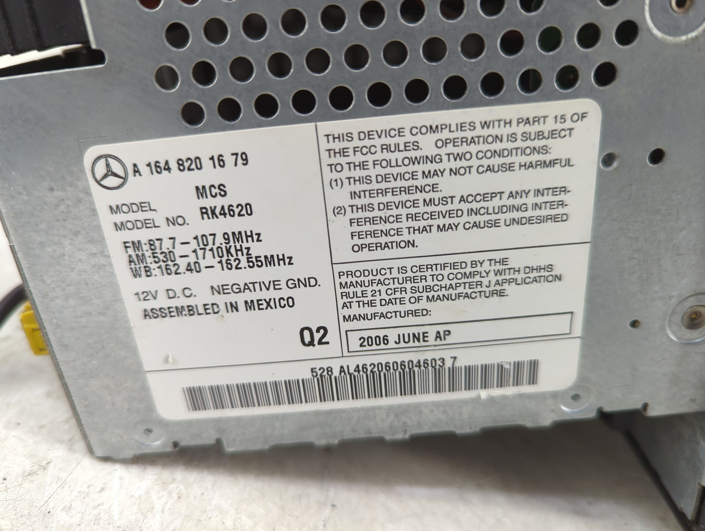 2007 Mercedes-Benz Ml350 Radio AM FM Cd Player Receiver Replacement P/N:A1648201679 RK4620 Fits OEM Used Auto Parts - Oemuse