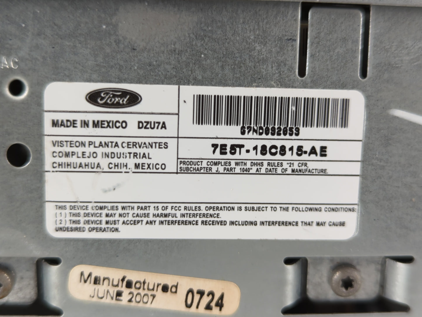 2007 Mitsubishi Lancer Radio AM FM Cd Player Receiver Replacement P/N:7E5T-18C815-AE Fits OEM Used Auto Parts - Oemusedautop
