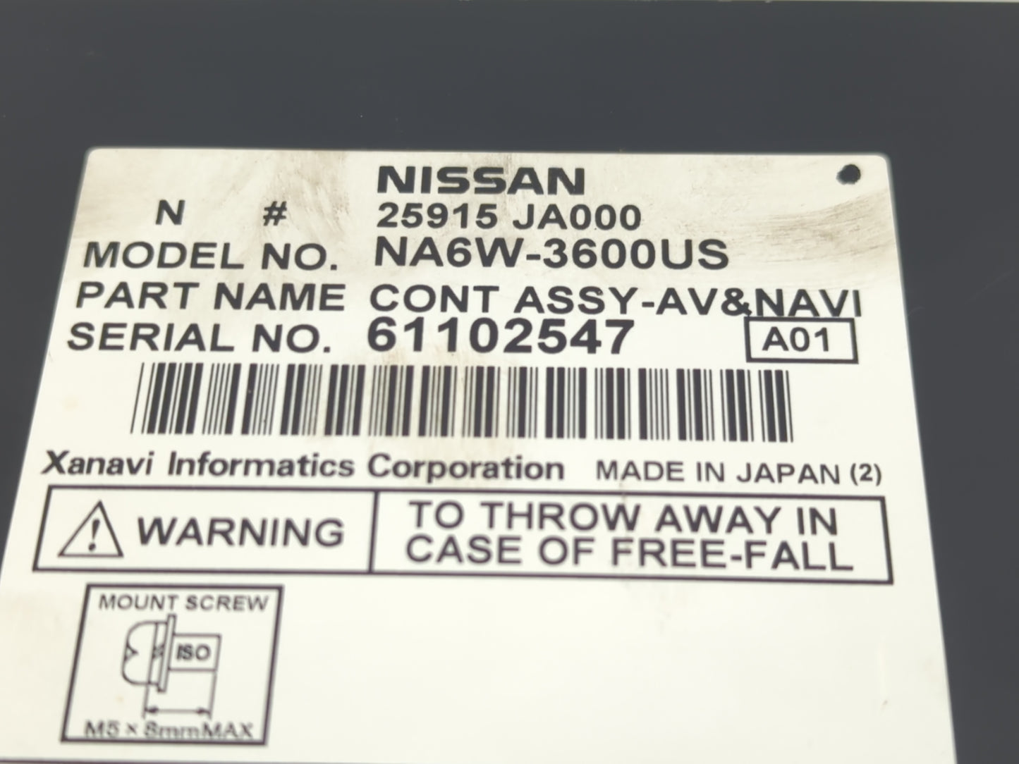 2007-2008 Nissan Altima Radio AM FM Cd Player Receiver Replacement P/N:25915 JA000 Fits Fits 2007 2008 OEM Used Auto Parts -