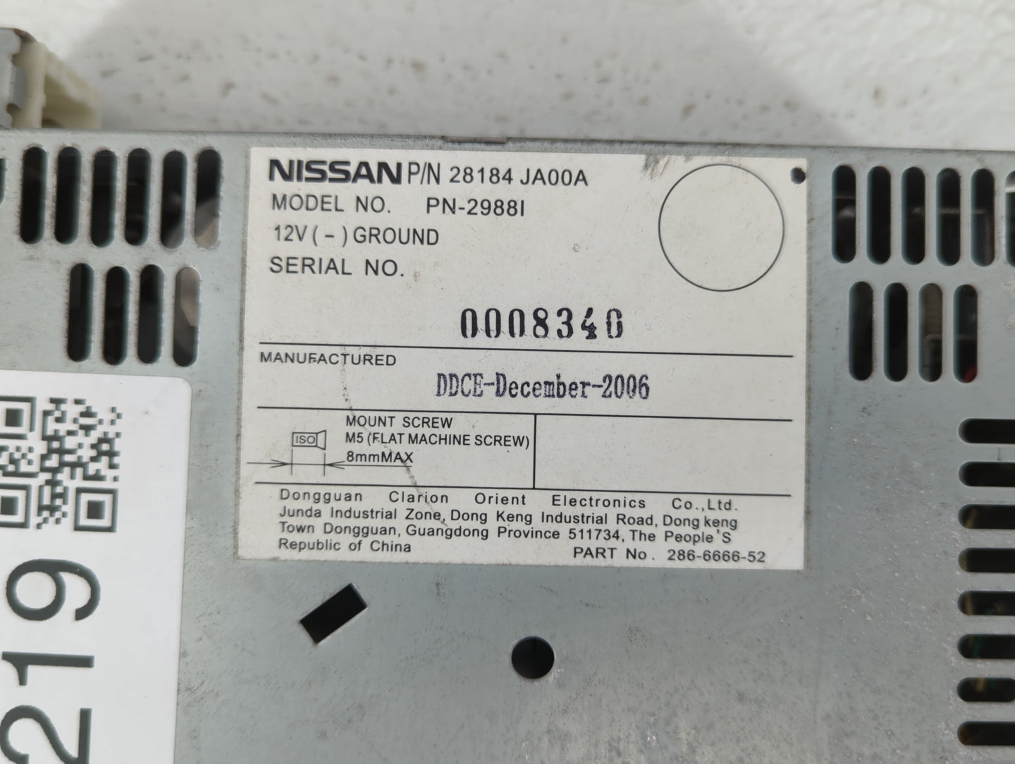 2007-2009 Nissan Altima Radio AM FM Cd Player Receiver Replacement P/N:28184 JA00A Fits Fits 2007 2008 2009 OEM Used Auto Pa