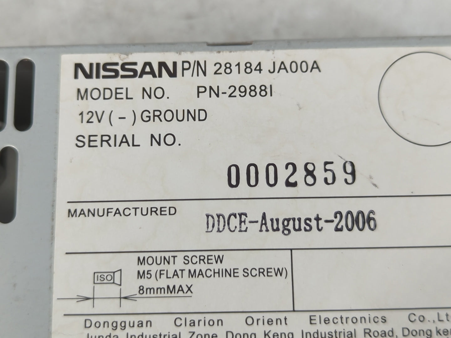 2007-2009 Nissan Altima Radio AM FM Cd Player Receiver Replacement P/N:28185 JA00A Fits Fits 2007 2008 2009 OEM Used Auto Pa