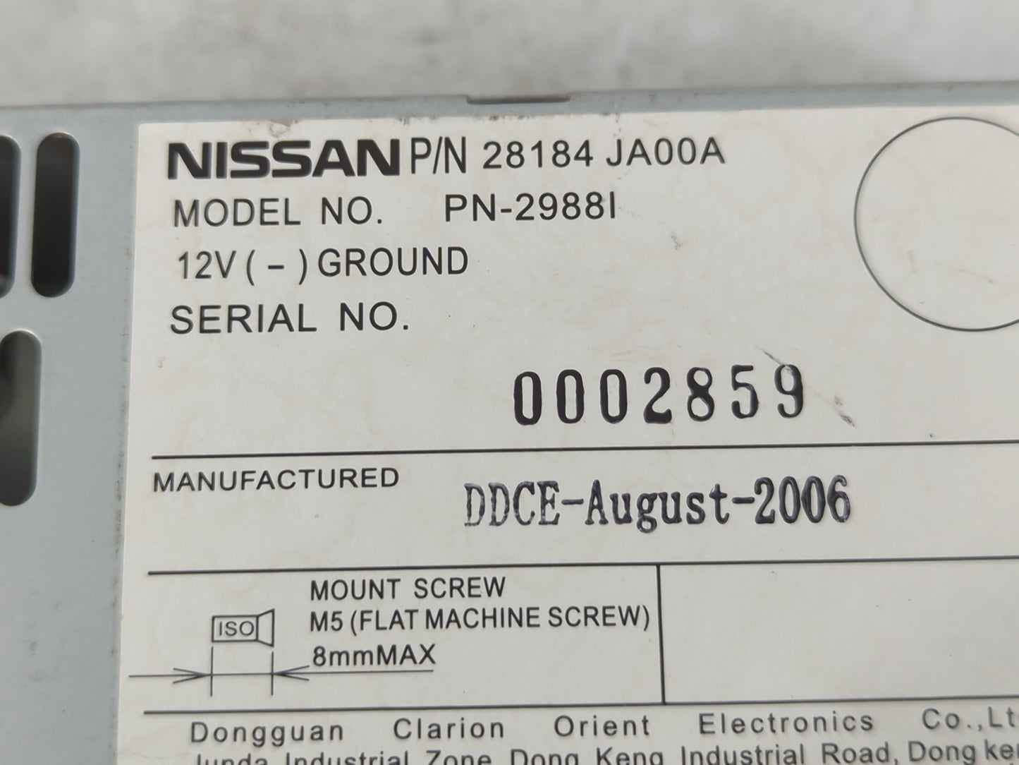 2007-2009 Nissan Altima Radio AM FM Cd Player Receiver Replacement P/N:28185 JA00A Fits Fits 2007 2008 2009 OEM Used Auto Pa