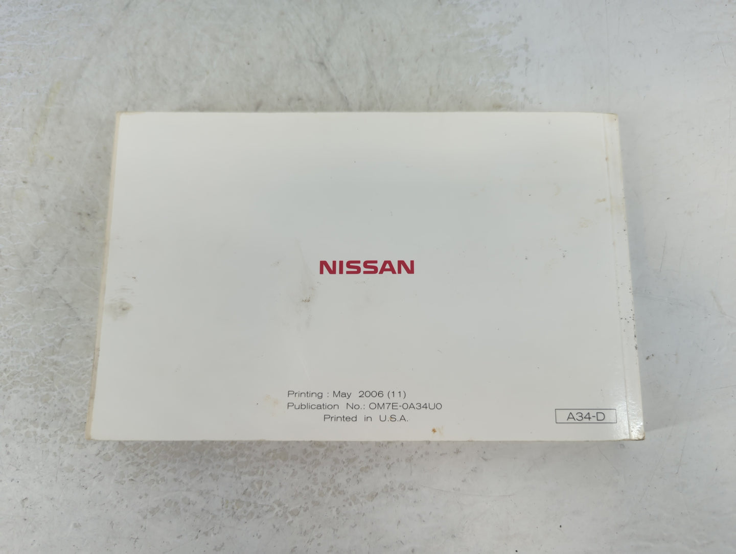2007 Nissan Maxima Owners Manual Book Guide P/N:OM7E-0A34U0 OEM Used Auto Parts - Oemusedautoparts1.com