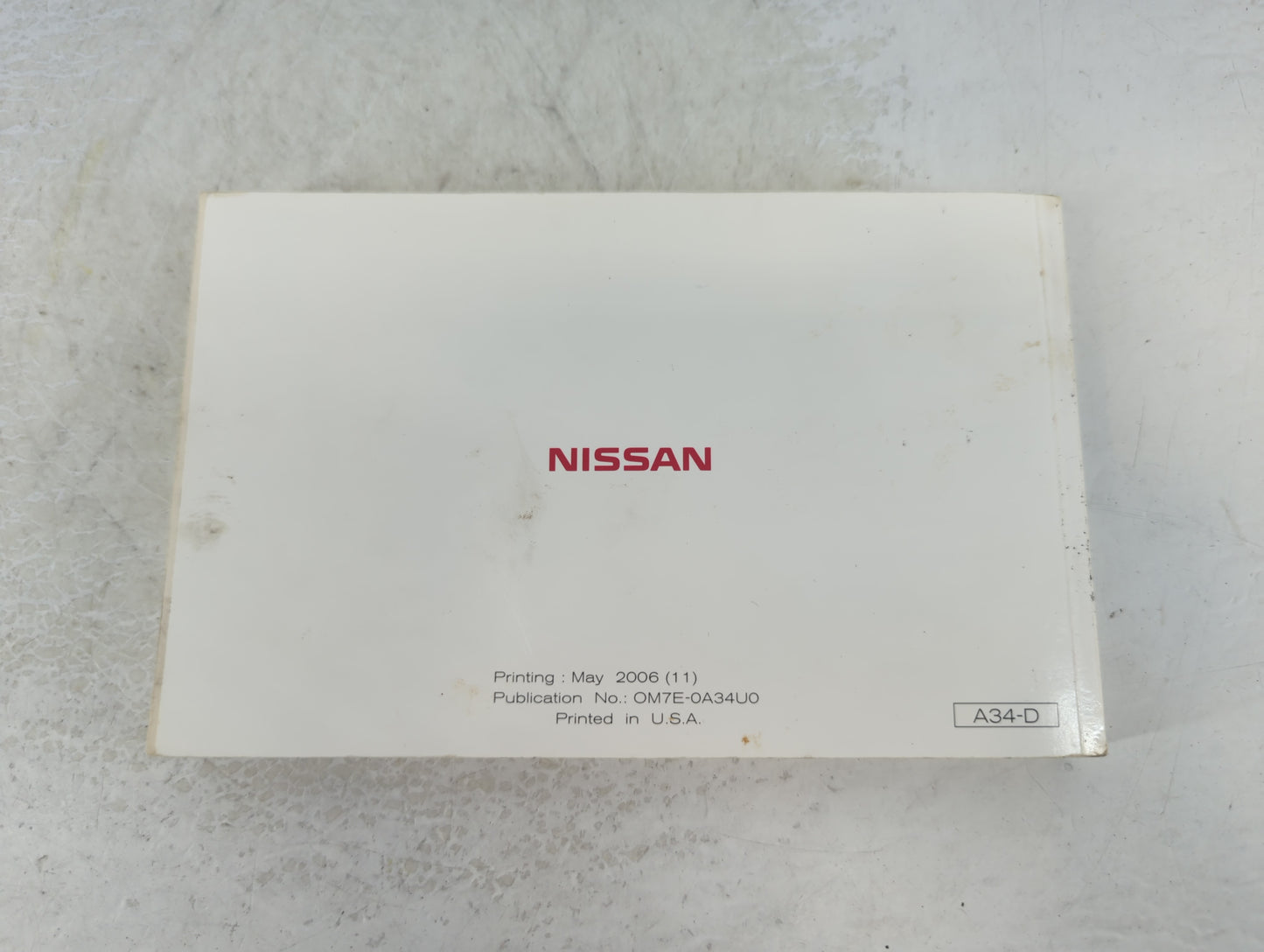 2007 Nissan Maxima Owners Manual Book Guide P/N:OM7E-0A34U0 OEM Used Auto Parts - Oemusedautoparts1.com