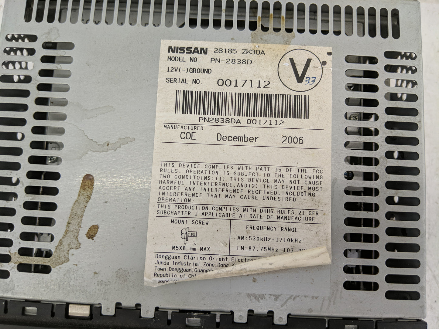 2007 Nissan Maxima Radio AM FM Cd Player Receiver Replacement P/N:28185 ZK30A Fits OEM Used Auto Parts - Oemusedautoparts1.c