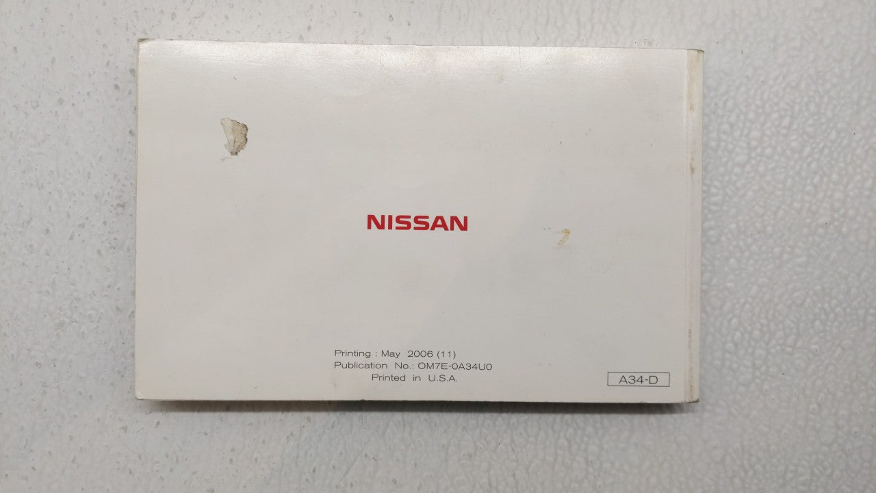 2007 Nissan Maxima Owners Manual Book Guide P/N:OM7E-OA34UO OEM Used Auto Parts - Oemusedautoparts1.com