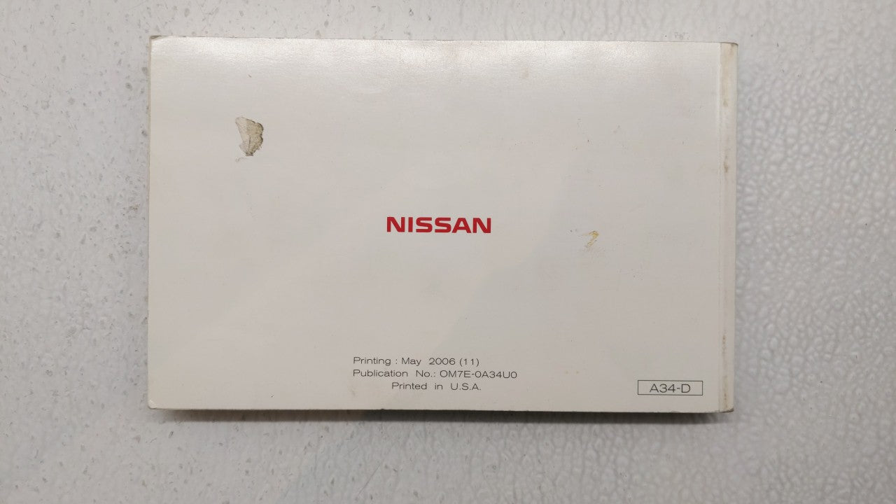 2007 Nissan Maxima Owners Manual Book Guide P/N:OM7E-OA34UO OEM Used Auto Parts - Oemusedautoparts1.com