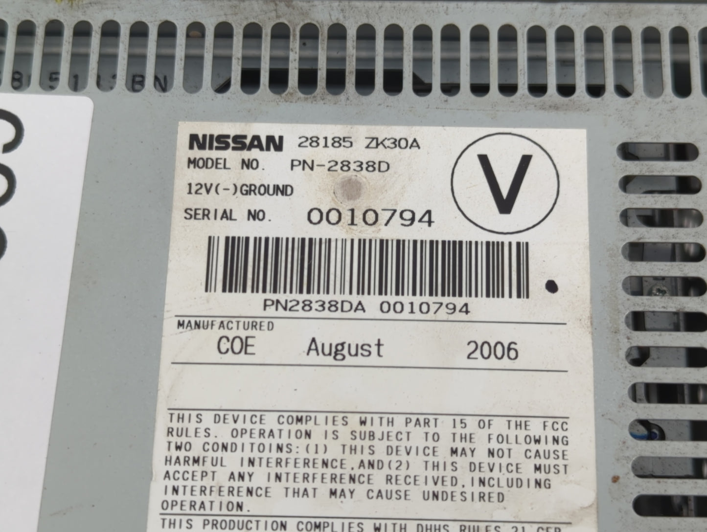 2007-2007 Nissan Maxima Am Fm Cd Player Radio Receiver - Oemusedautoparts1.com