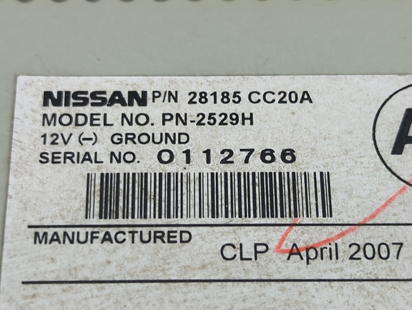 2006-2007 Nissan Murano Radio AM FM Cd Player Receiver Replacement P/N:28185CC20A PN-2529H, 286-6687-01 Fits Fits 2006 2007 
