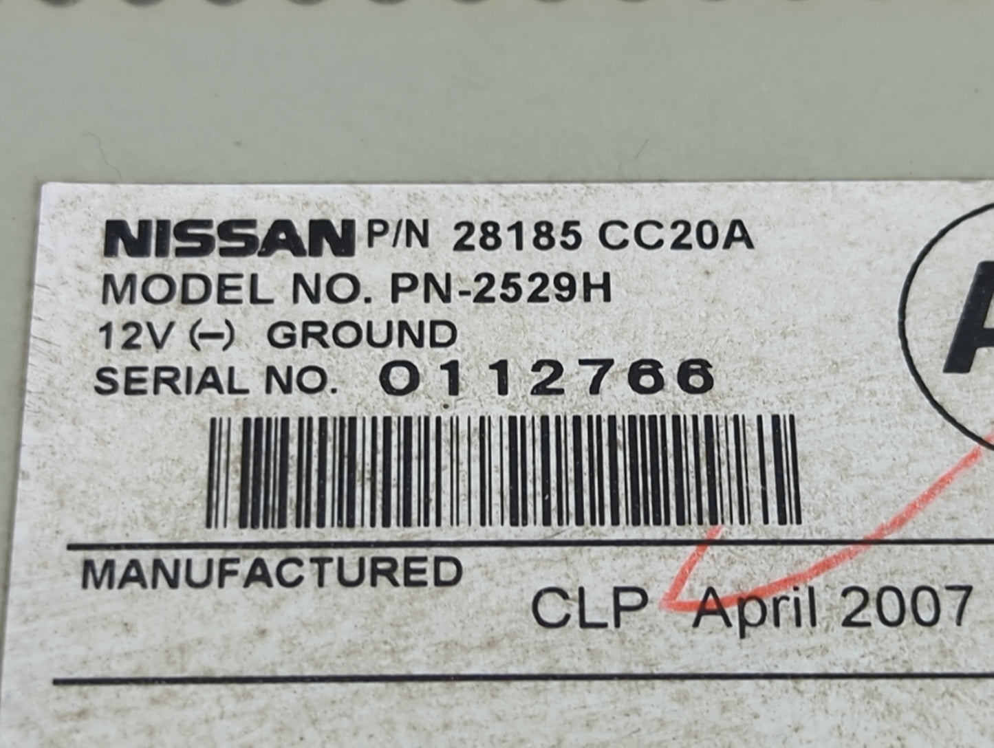 2006-2007 Nissan Murano Radio AM FM Cd Player Receiver Replacement P/N:28185CC20A PN-2529H, 286-6687-01 Fits Fits 2006 2007 