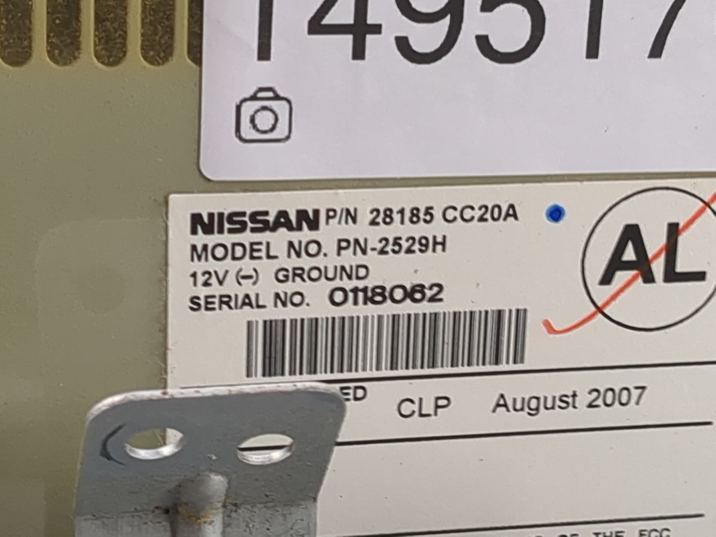 2006-2007 Nissan Murano Radio AM FM Cd Player Receiver Replacement P/N:28185 CC20A PN-2529H Fits Fits 2006 2007 OEM Used Aut