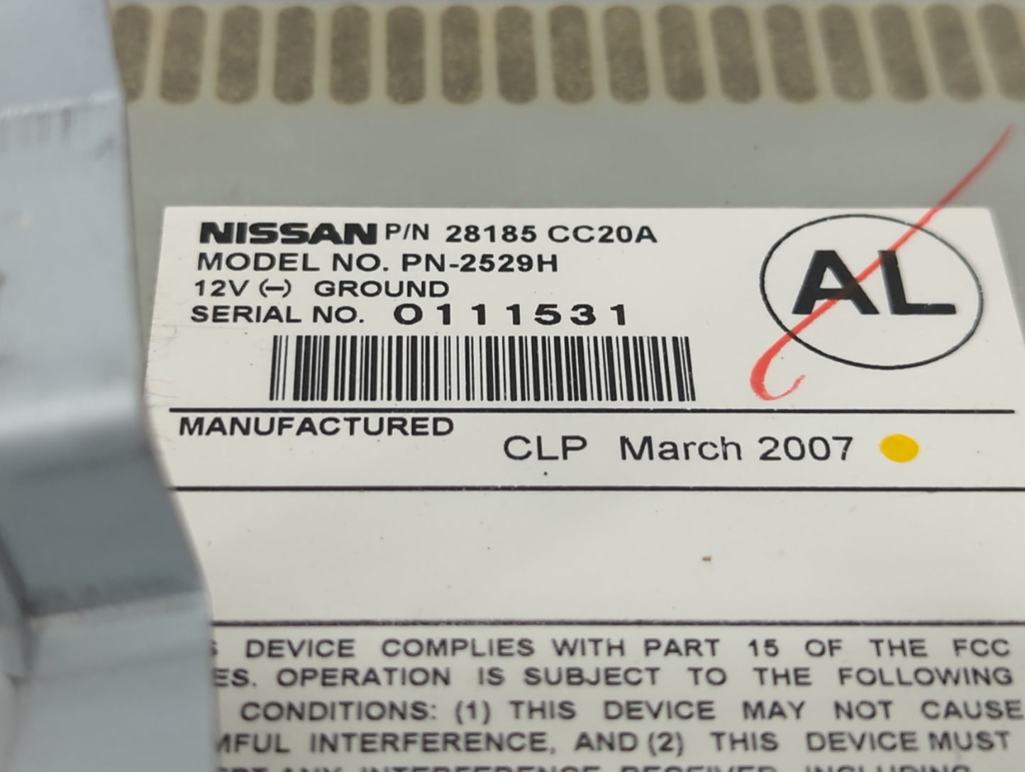 2006-2007 Nissan Murano Radio AM FM Cd Player Receiver Replacement P/N:28185 CC20A Fits Fits 2006 2007 OEM Used Auto Parts -