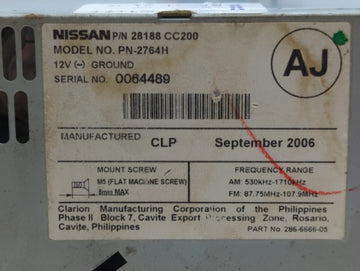 2006-2007 Nissan Murano Radio AM FM Cd Player Receiver Replacement P/N:28188 CC200 Fits Fits 2006 2007 OEM Used Auto Parts