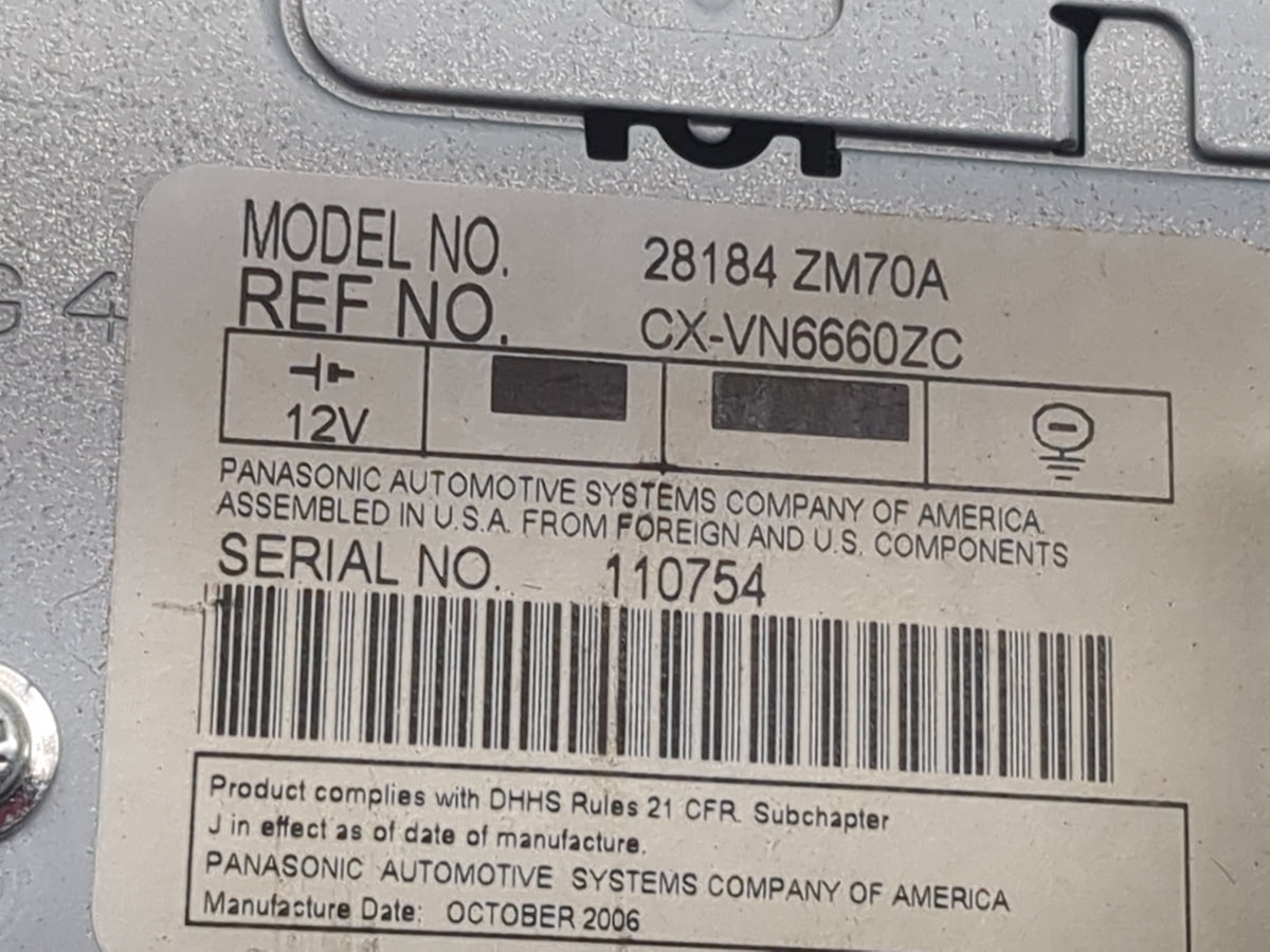 2007-2009 Nissan Quest Radio AM FM Cd Player Receiver Replacement P/N:28184 ZM70A CX-VN6660ZC Fits OEM Used Auto Parts - Oem