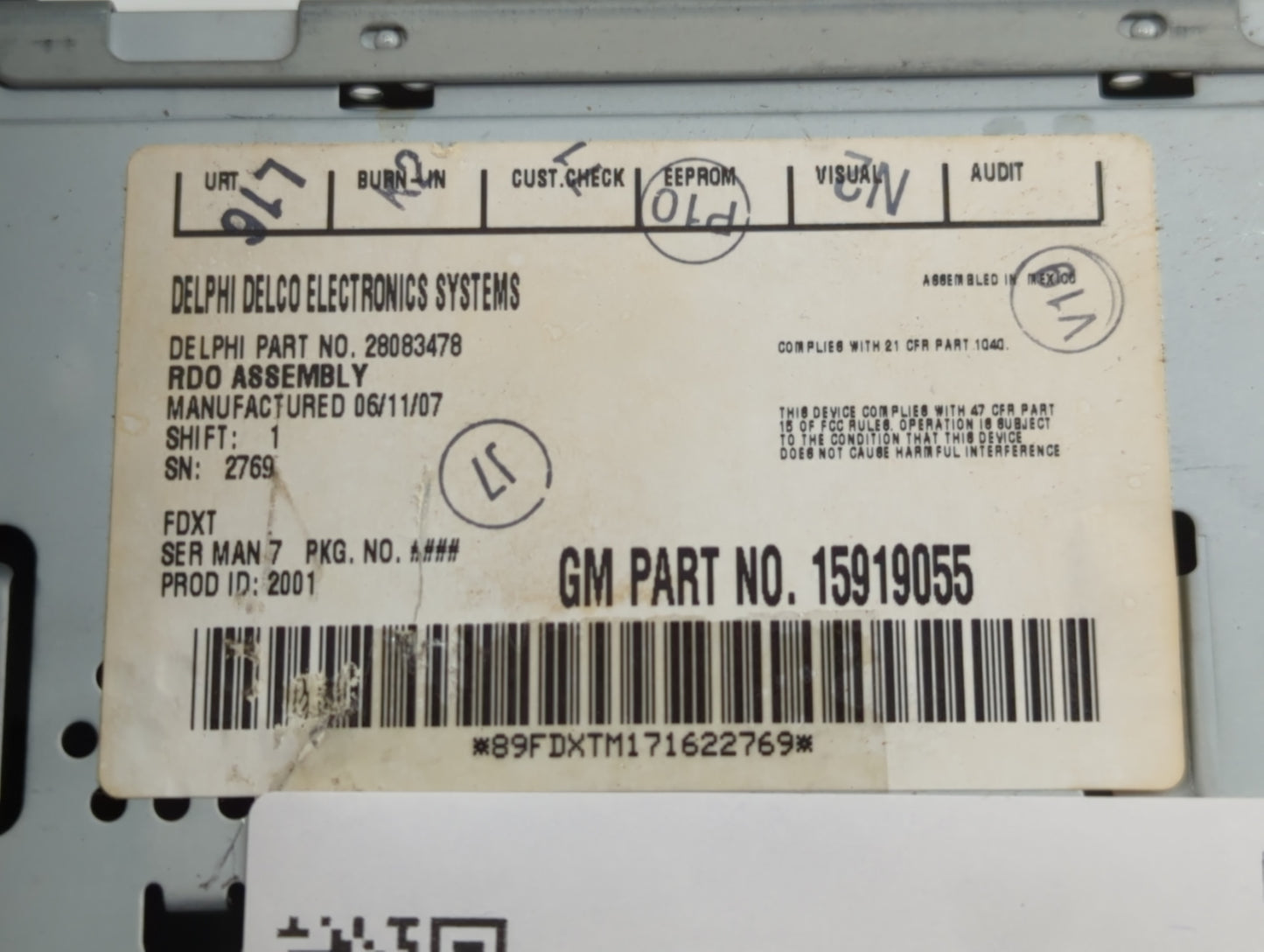 2006-2007 Pontiac G6 Radio AM FM Cd Player Receiver Replacement P/N:15919055 Fits Fits 2006 2007 OEM Used Auto Parts - Oemus