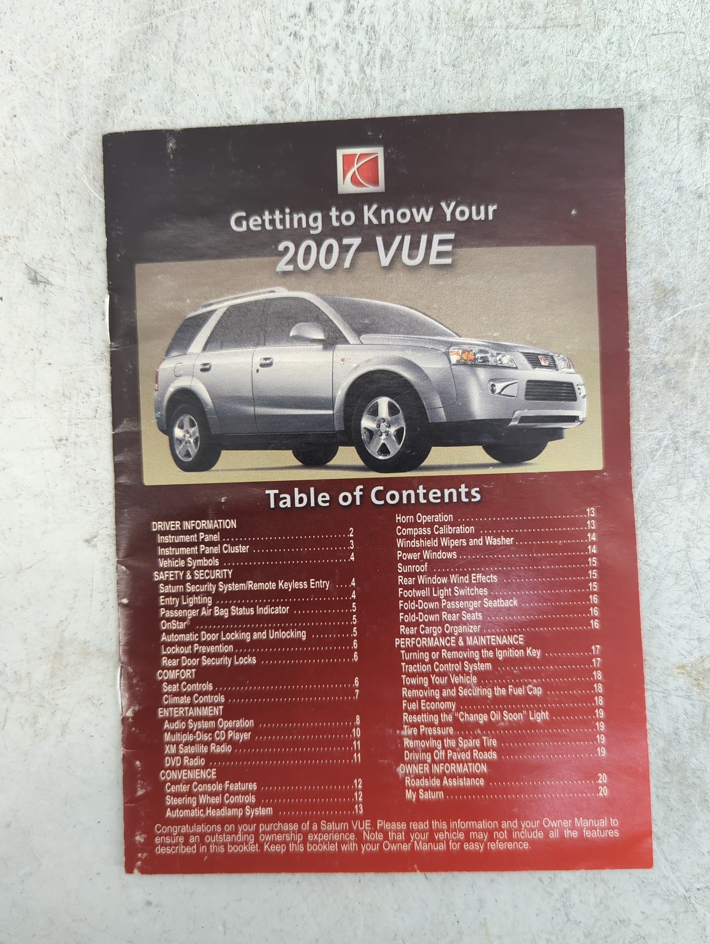 2007 Saturn Vue Owners Manual Book Guide OEM Used Auto Parts - Oemusedautoparts1.com