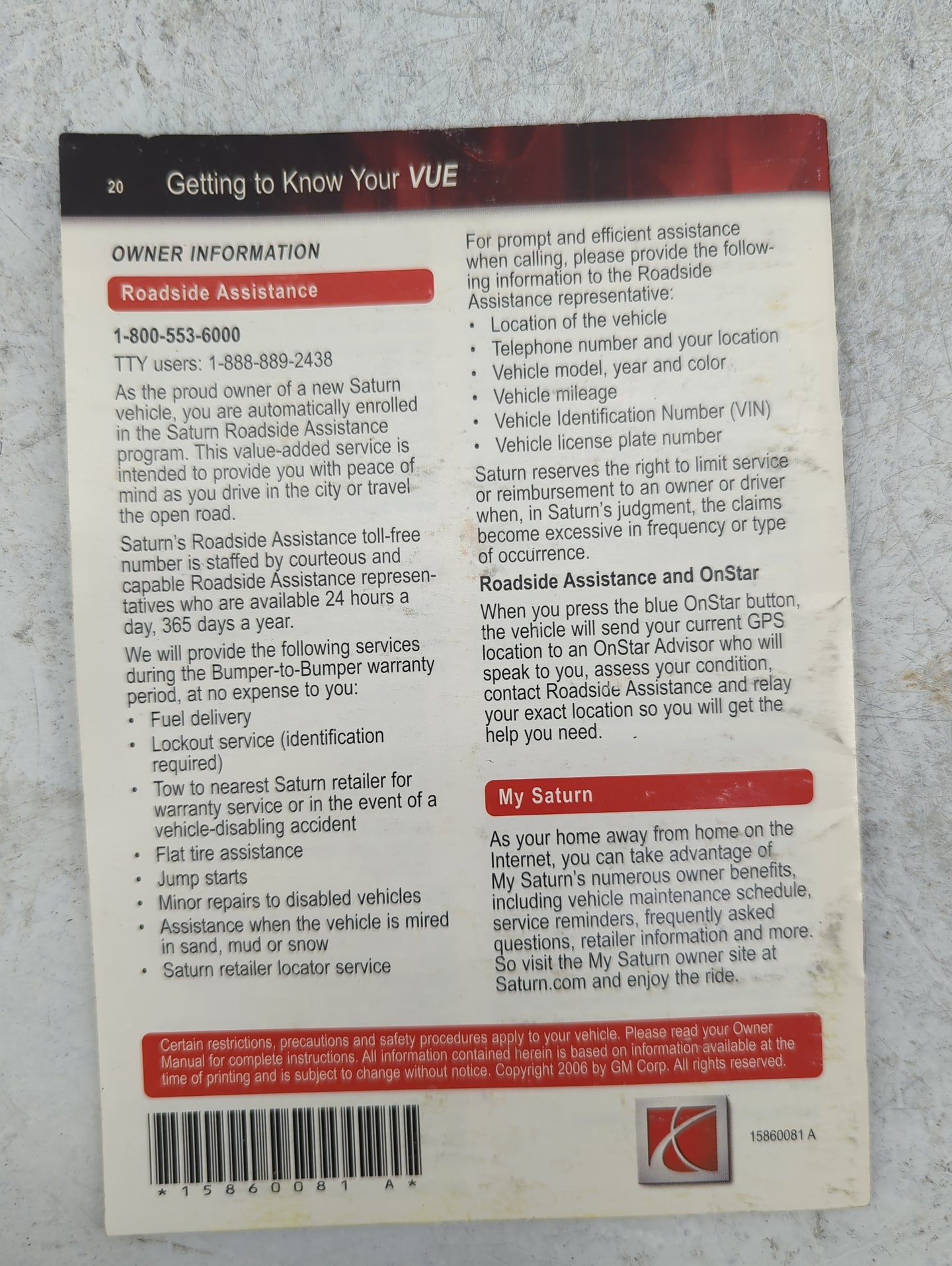 2007 Saturn Vue Owners Manual Book Guide OEM Used Auto Parts - Oemusedautoparts1.com