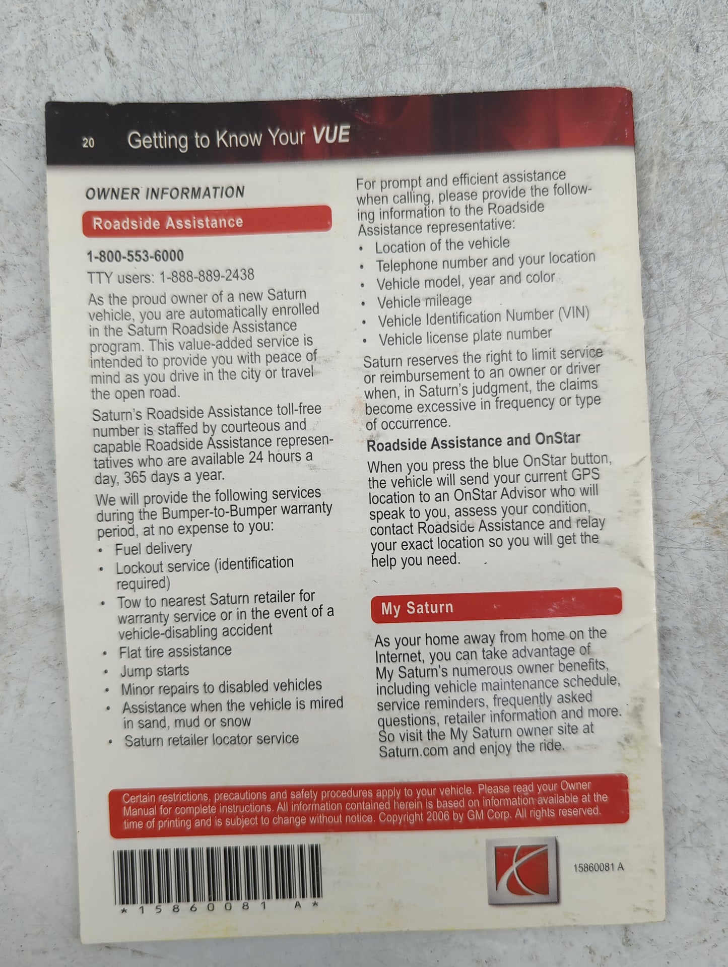 2007 Saturn Vue Owners Manual Book Guide OEM Used Auto Parts - Oemusedautoparts1.com