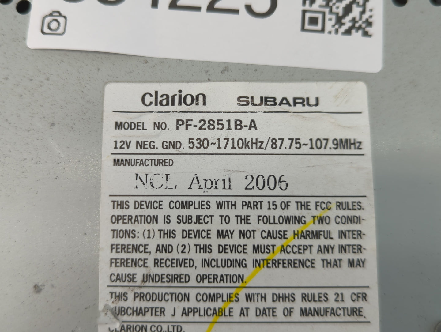 2007 Subaru Forester Radio AM FM Cd Player Receiver Replacement P/N:PF-2851B-A Fits OEM Used Auto Parts - Oemusedautoparts1.