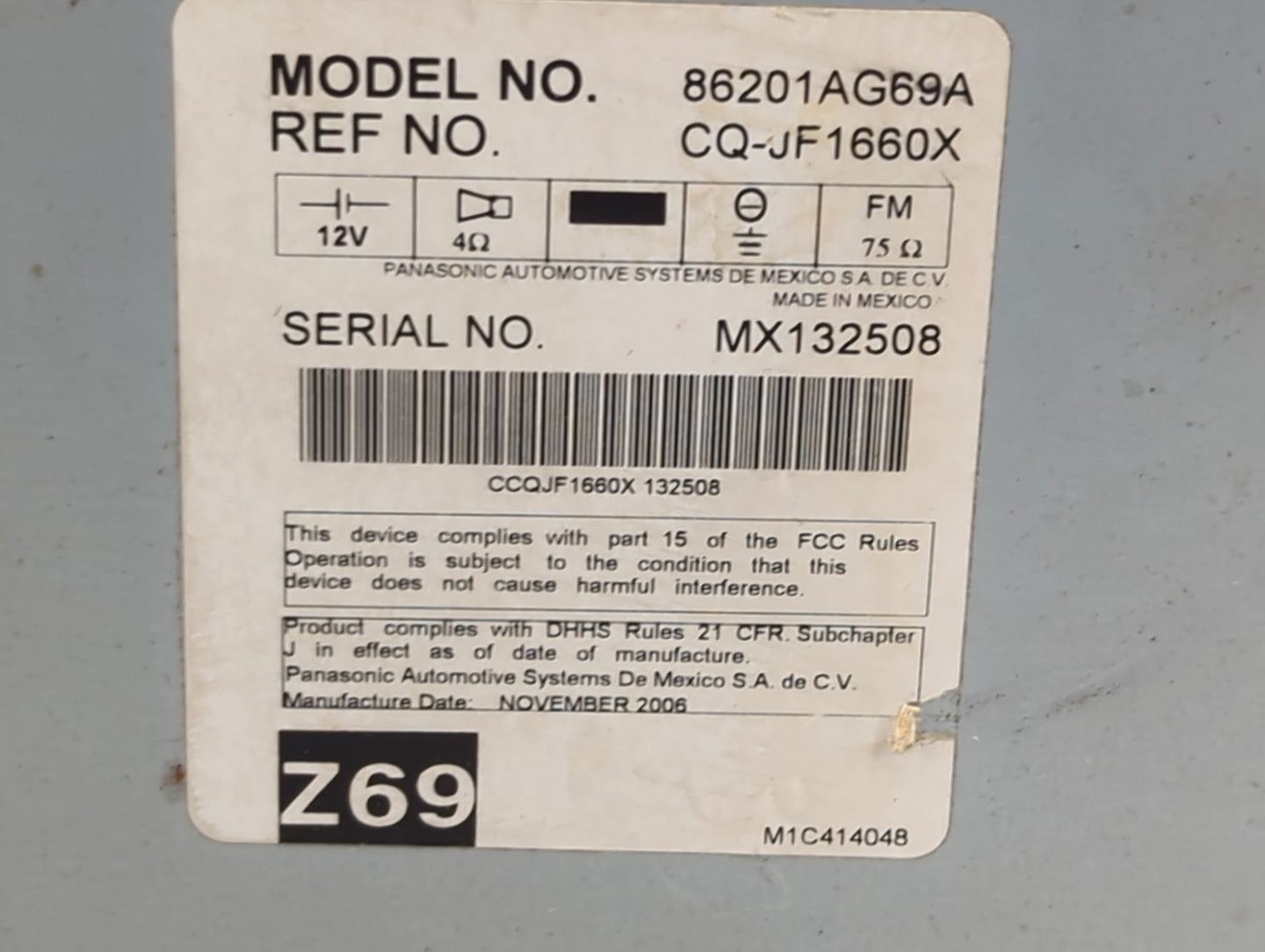2007-2009 Subaru Legacy Radio AM FM Cd Player Receiver Replacement P/N:86201AG69A CQ-JF1660X, P-204UN Fits Fits 2007 2008 20