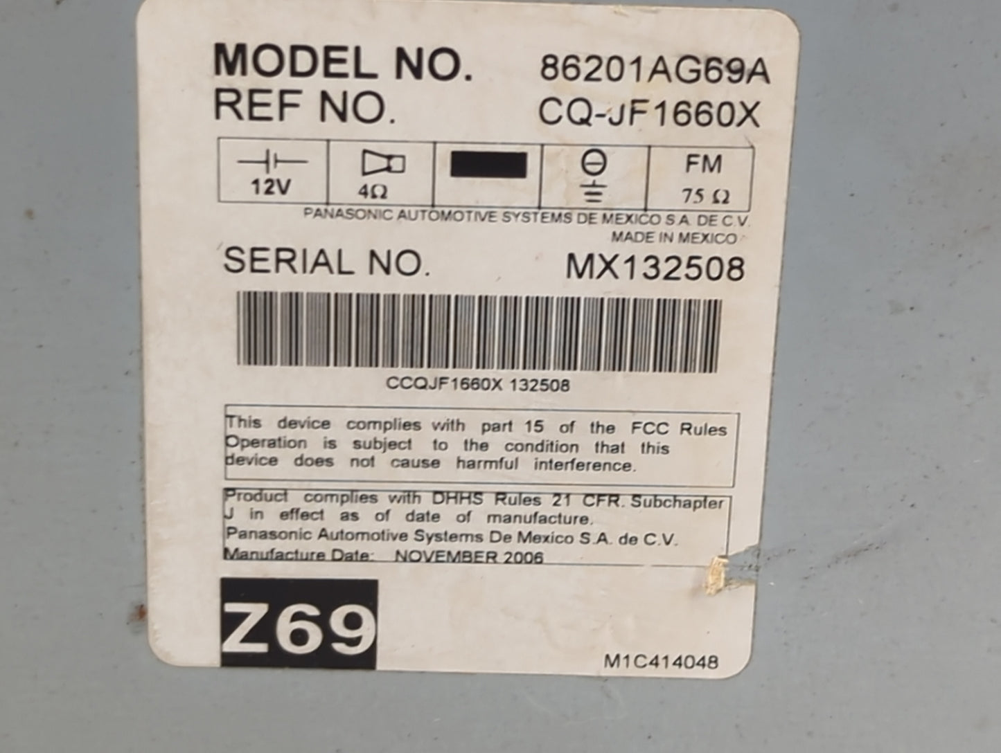 2007-2009 Subaru Legacy Radio AM FM Cd Player Receiver Replacement P/N:86201AG69A CQ-JF1660X, P-204UN Fits Fits 2007 2008 20