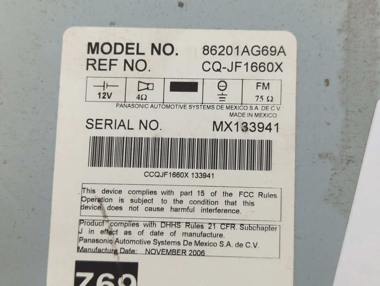 2007-2009 Subaru Legacy Radio AM FM Cd Player Receiver Replacement P/N:86201AG69A Fits Fits 2007 2008 2009 OEM Used Auto Par