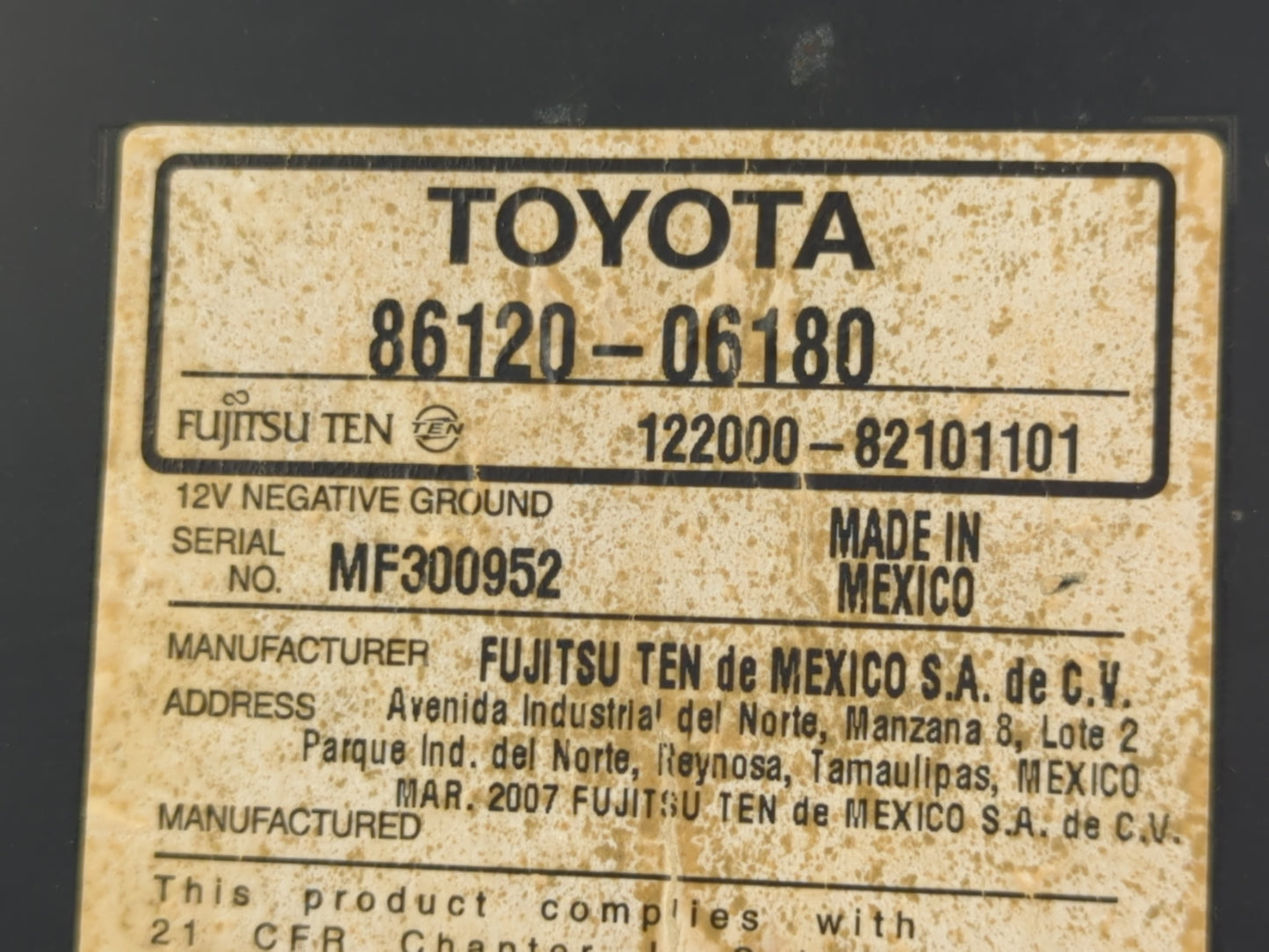 2007-2009 Toyota Camry Radio AM FM Cd Player Receiver Replacement P/N:86120-06180 Fits Fits 2007 2008 2009 OEM Used Auto Par
