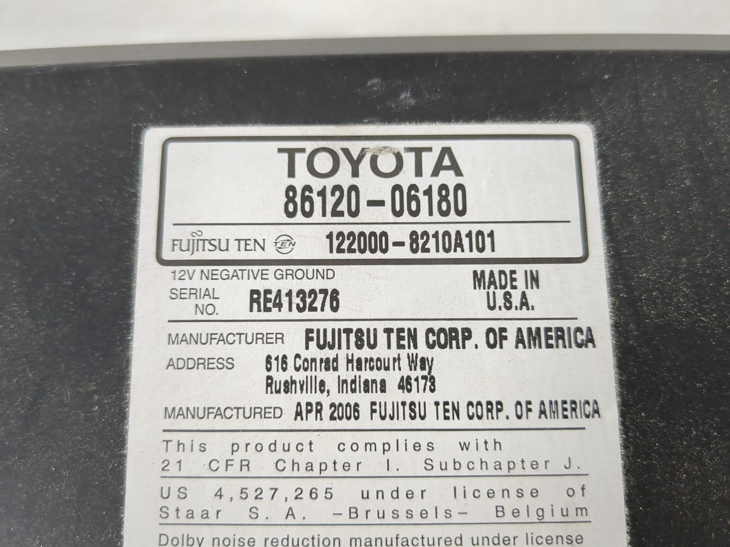2007-2009 Toyota Camry Radio AM FM Cd Player Receiver Replacement P/N:86120-06180 Fits Fits 2007 2008 2009 OEM Used Auto Par