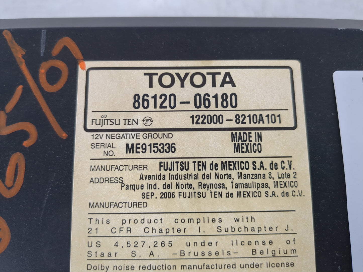 2007-2009 Toyota Camry Radio AM FM Cd Player Receiver Replacement P/N:86120-06180 Fits Fits 2007 2008 2009 OEM Used Auto Par