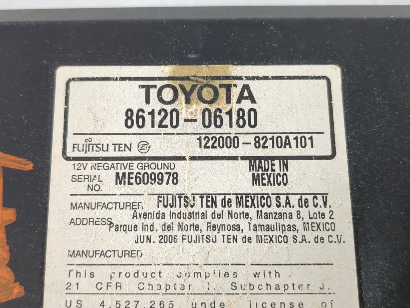 2007-2009 Toyota Camry Radio AM FM Cd Player Receiver Replacement P/N:86120-06180 Fits Fits 2007 2008 2009 OEM Used Auto Par
