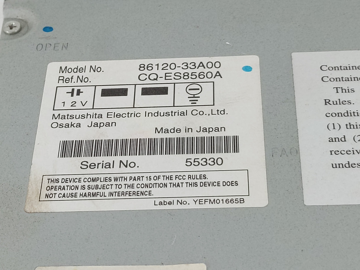 2007-2009 Toyota Camry Radio AM FM Cd Player Receiver Replacement P/N:86120-33A00 Fits Fits 2007 2008 2009 OEM Used Auto Par