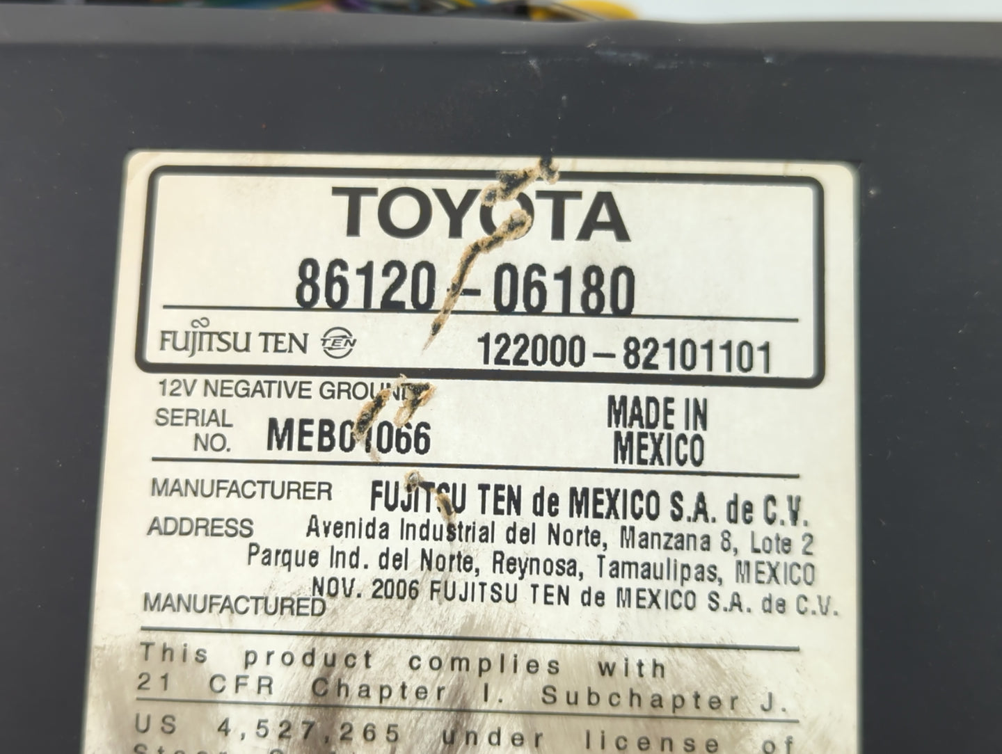 2007-2009 Toyota Camry Radio AM FM Cd Player Receiver Replacement P/N:86120-06180 Fits Fits 2007 2008 2009 OEM Used Auto Par