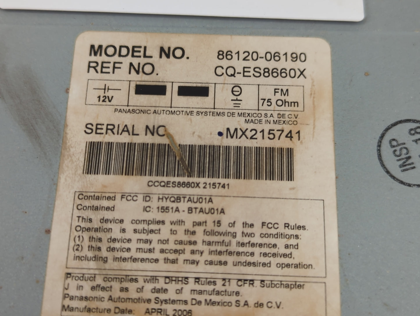 2007 Toyota Camry Radio AM FM Cd Player Receiver Replacement P/N:86120-06190 Fits OEM Used Auto Parts - Oemusedautoparts1.co