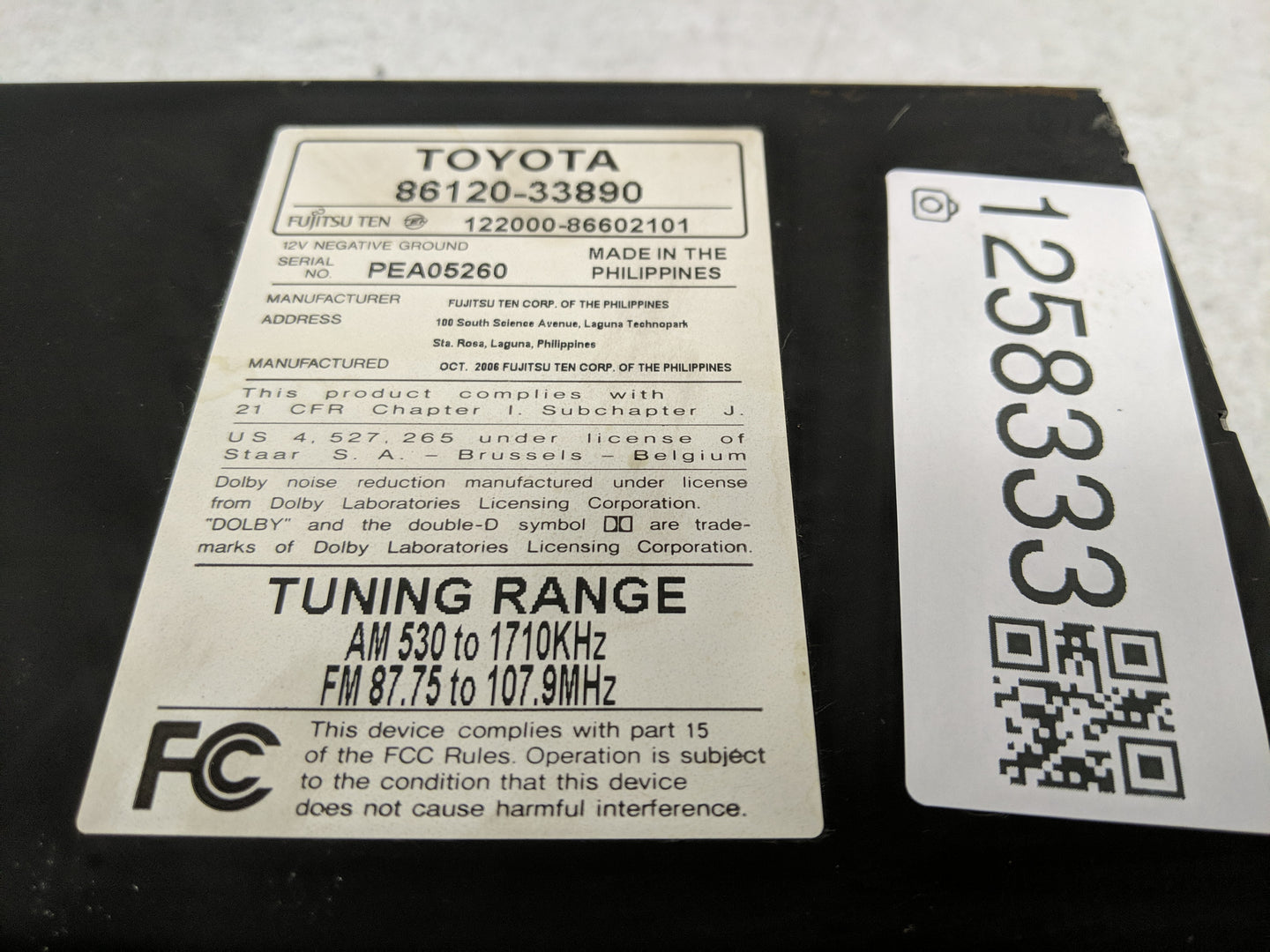 2007-2009 Toyota Camry Radio AM FM Cd Player Receiver Replacement P/N:86120-33890 86120-06180 Fits Fits 2007 2008 2009 OEM U
